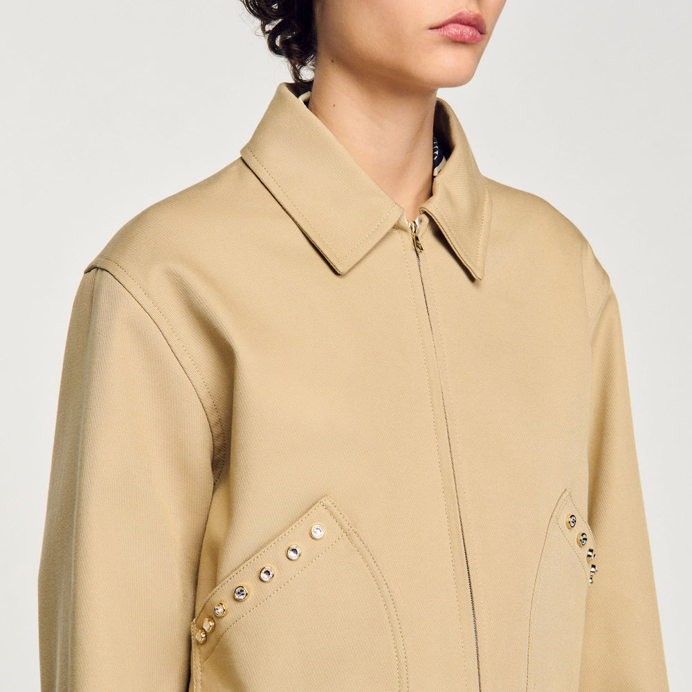 Short jacket with rhinestone details Beige Sandro Women