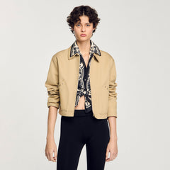 Short jacket with rhinestone details Beige Sandro Women