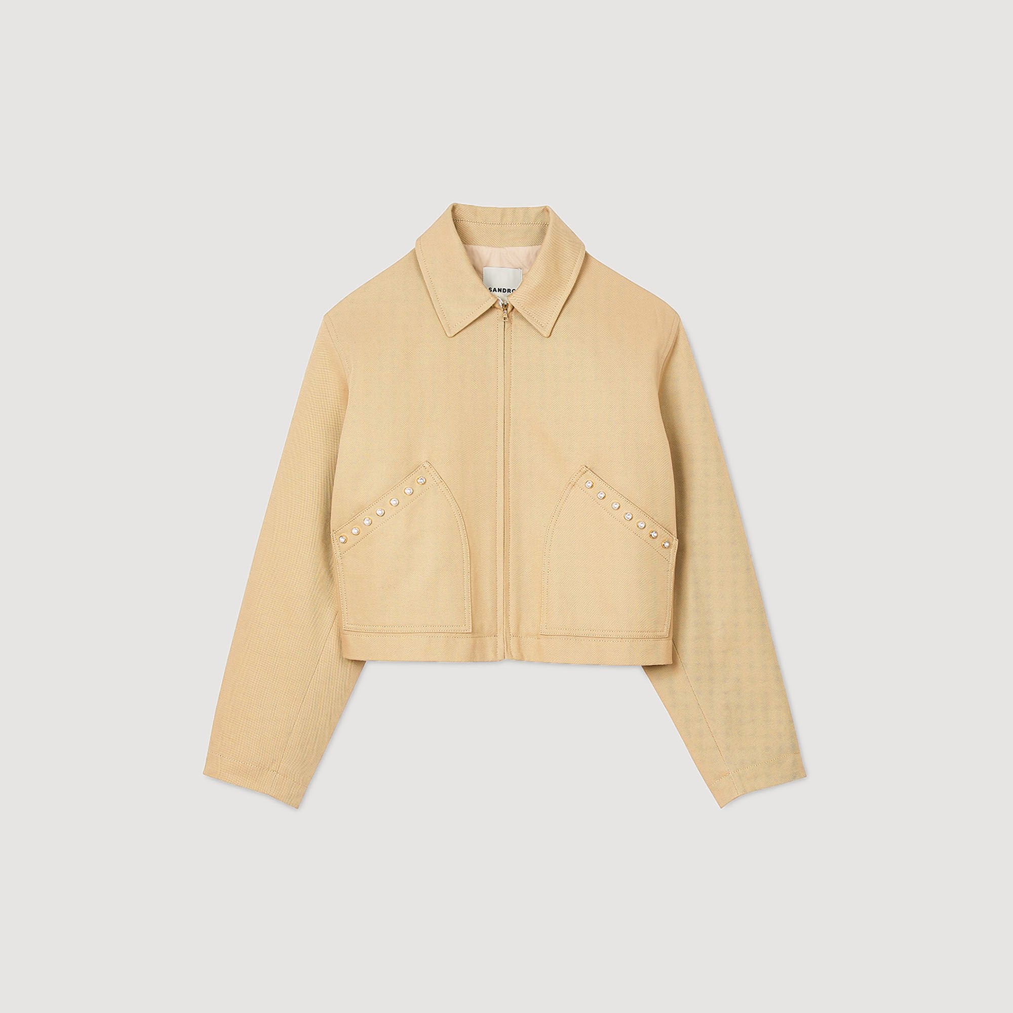 Short jacket with rhinestone details Beige Sandro Women