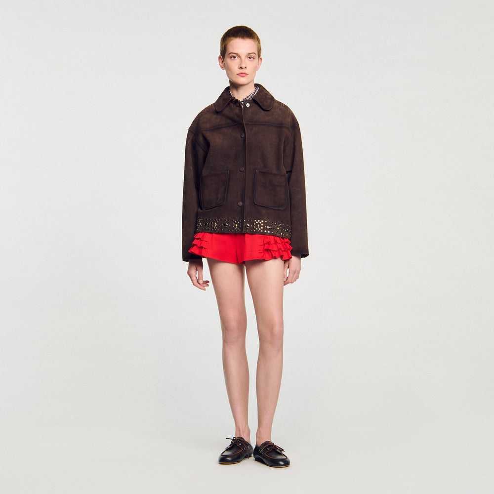 Studded suede leather jacket Brown Sandro Women