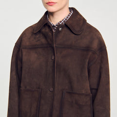 Studded suede leather jacket Brown Sandro Women