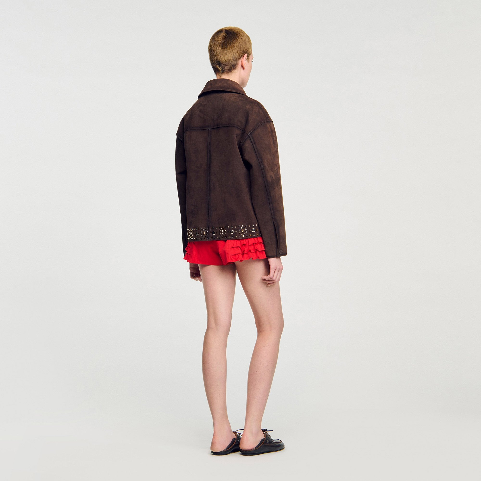 Studded suede leather jacket Brown Sandro Women
