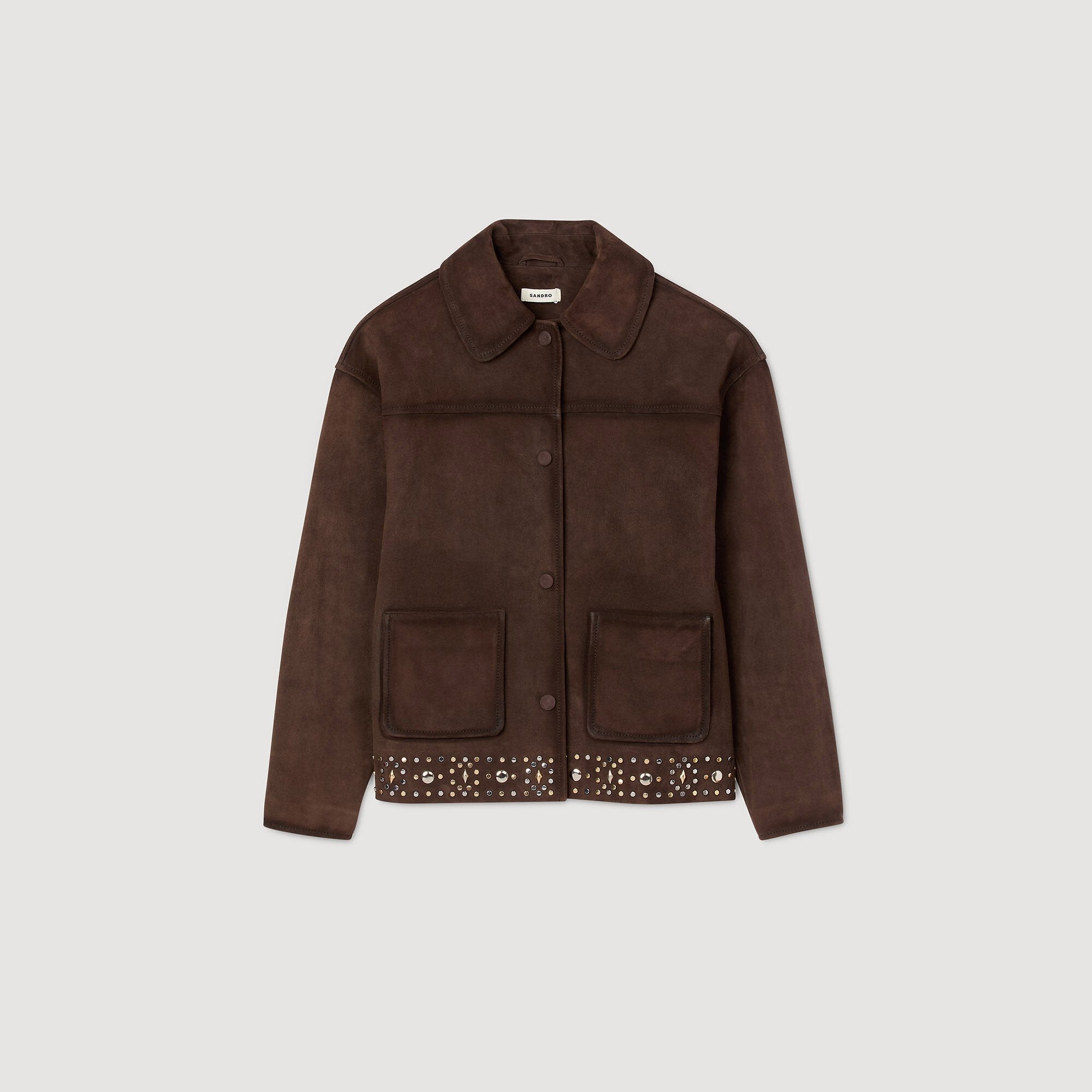 Studded suede leather jacket Brown Sandro Women