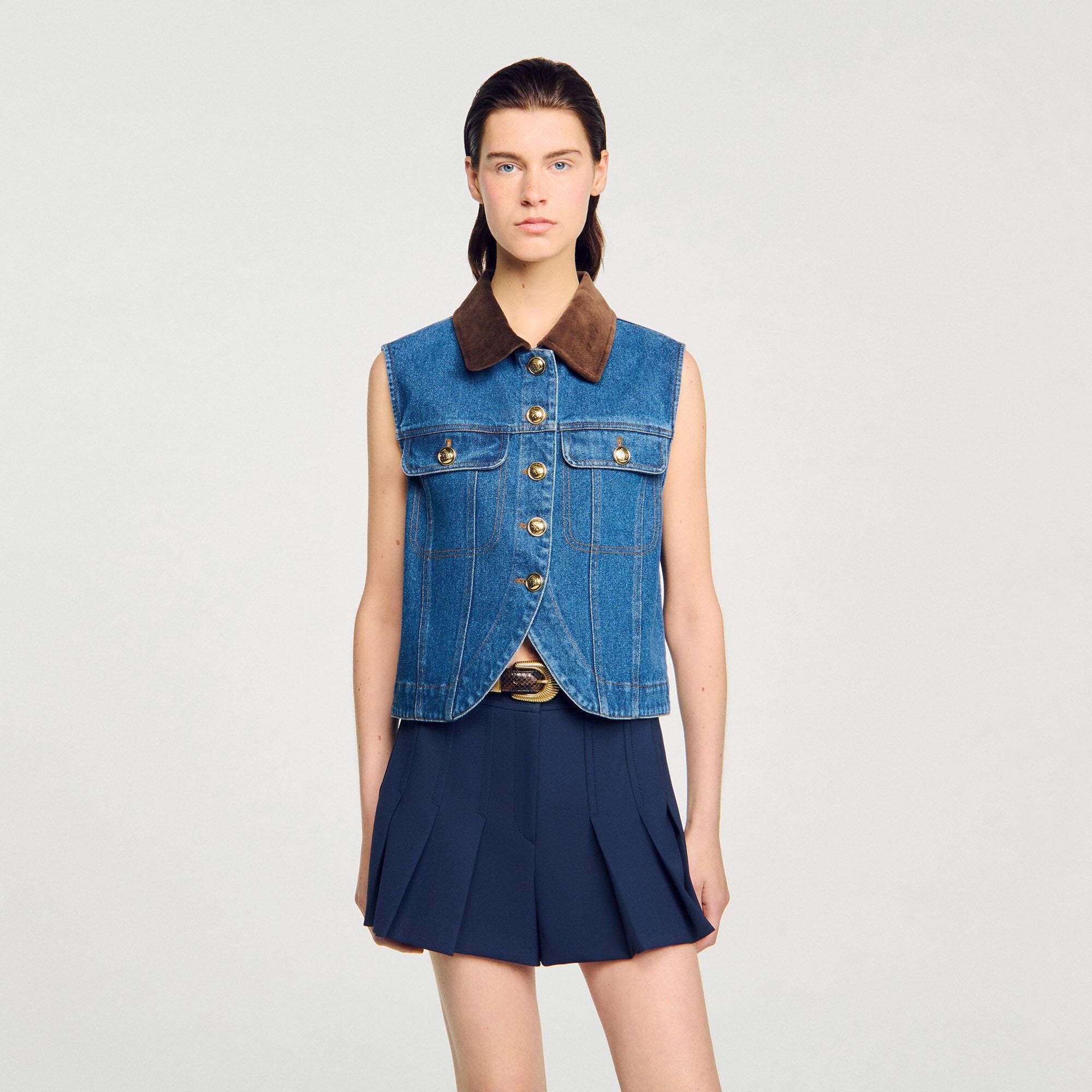 Sleeveless denim jacket Blue Jean Sandro Women