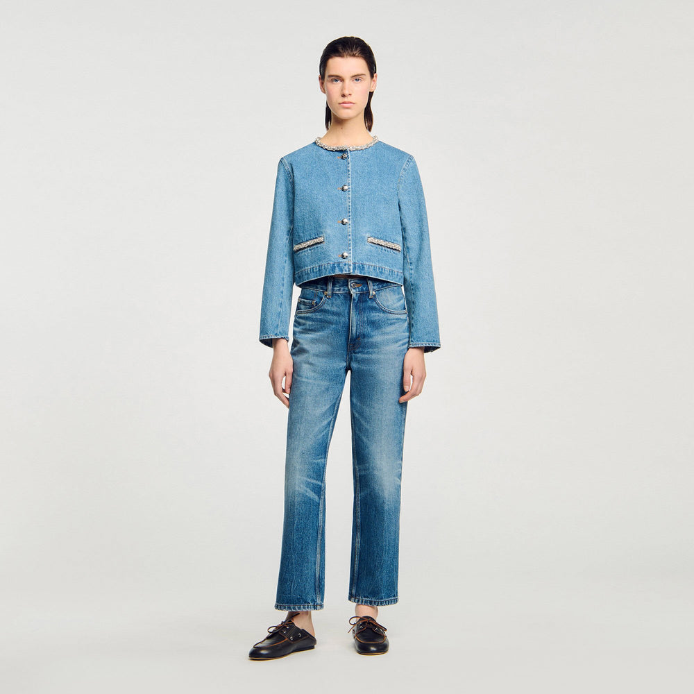 Rhinestone denim jacket Blue Jean Sandro Women