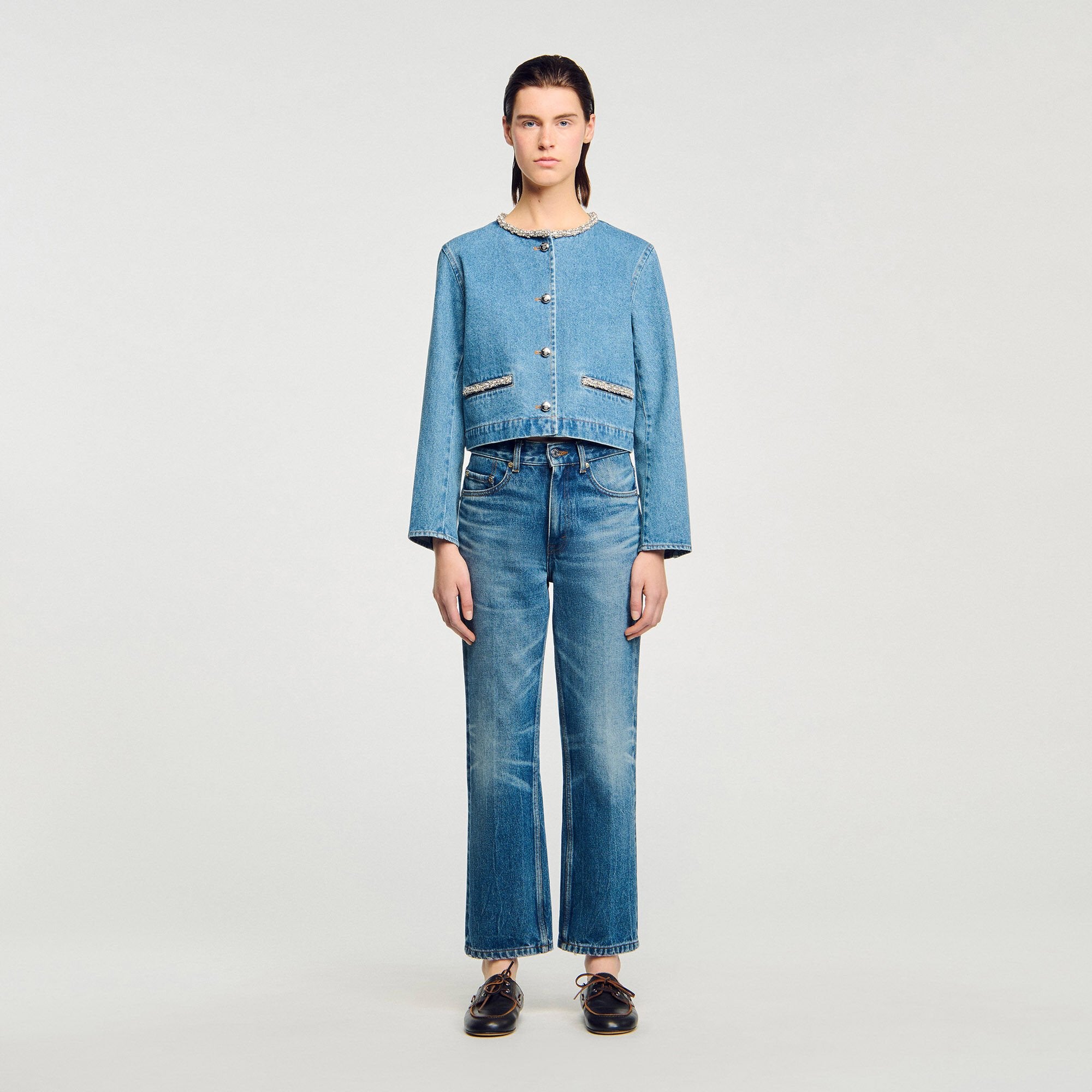 Rhinestone denim jacket Blue Jean Sandro Women