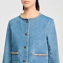 Rhinestone denim jacket Blue Jean Sandro Women