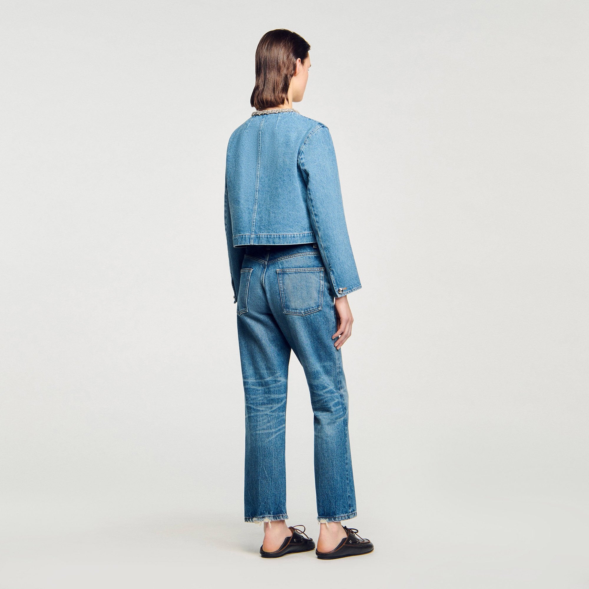 Rhinestone denim jacket Blue Jean Sandro Women