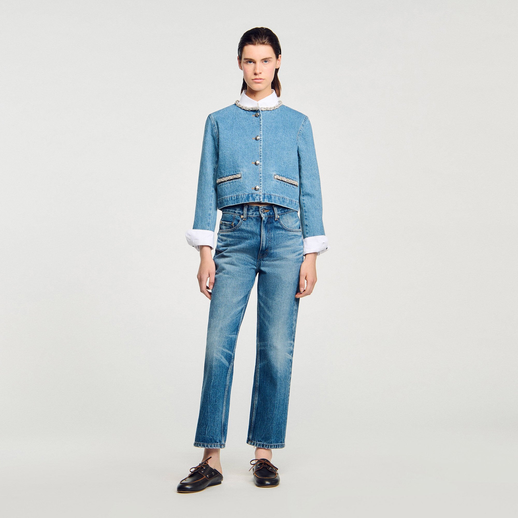 Rhinestone denim jacket Blue Jean Sandro Women