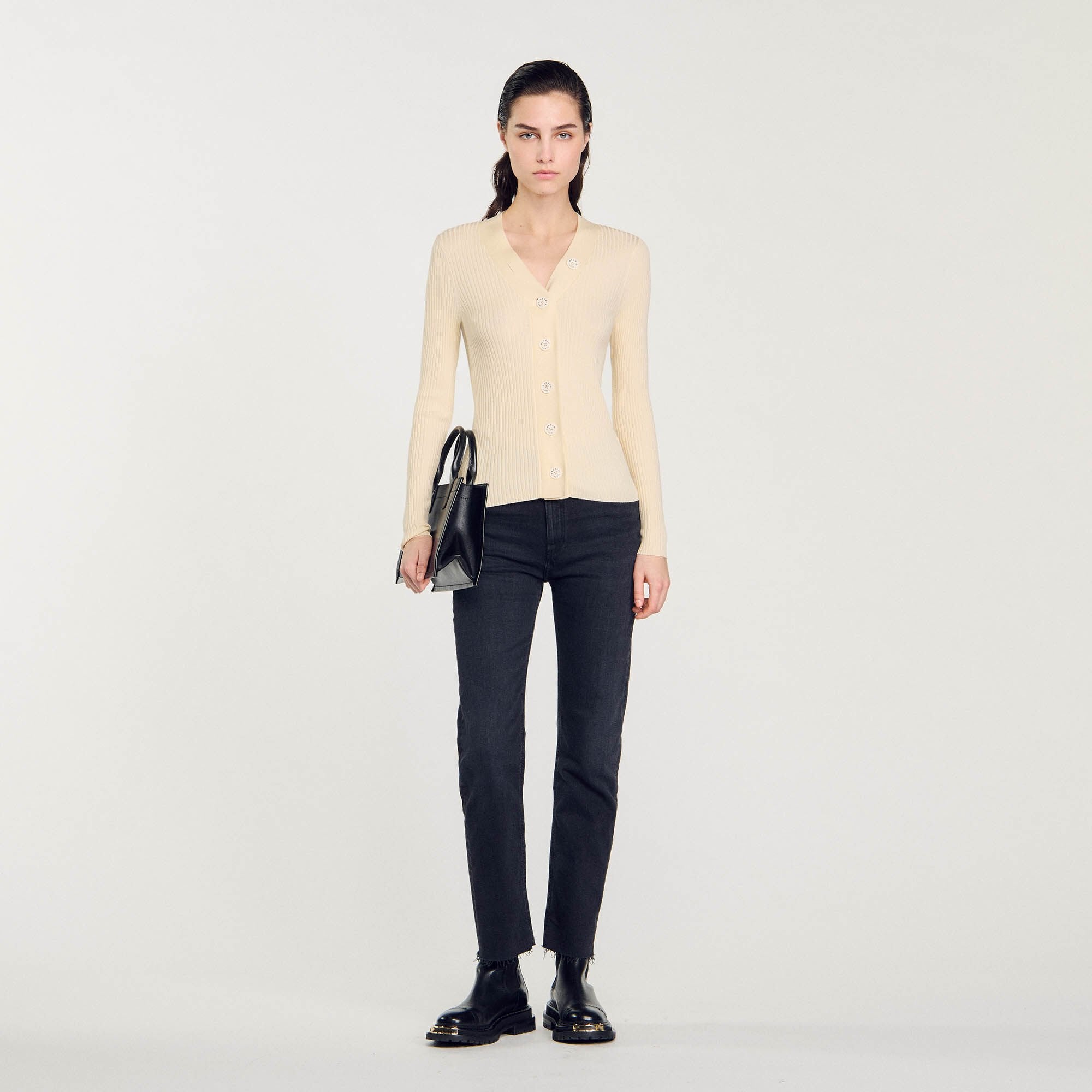 Cardigan in certified viscose Ecru Sandro Women