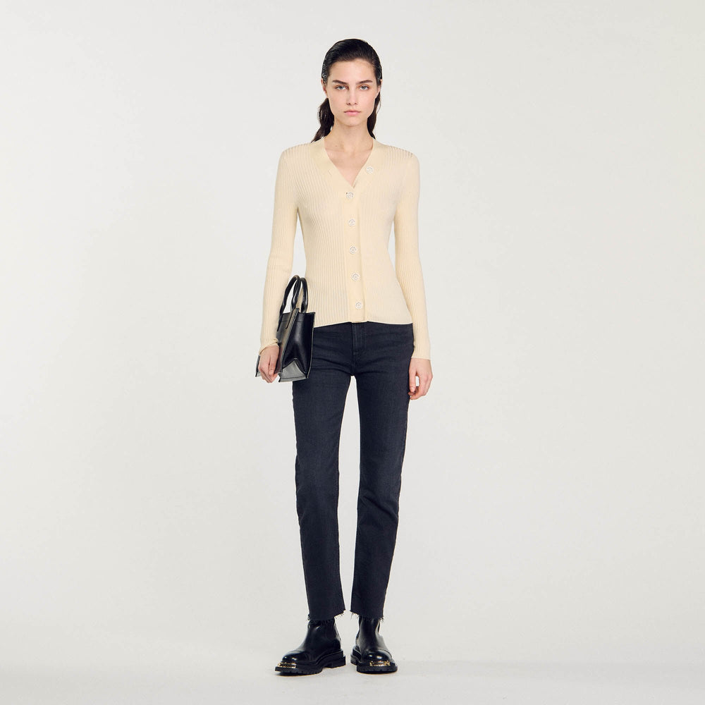 Cardigan in certified viscose Ecru Sandro Women