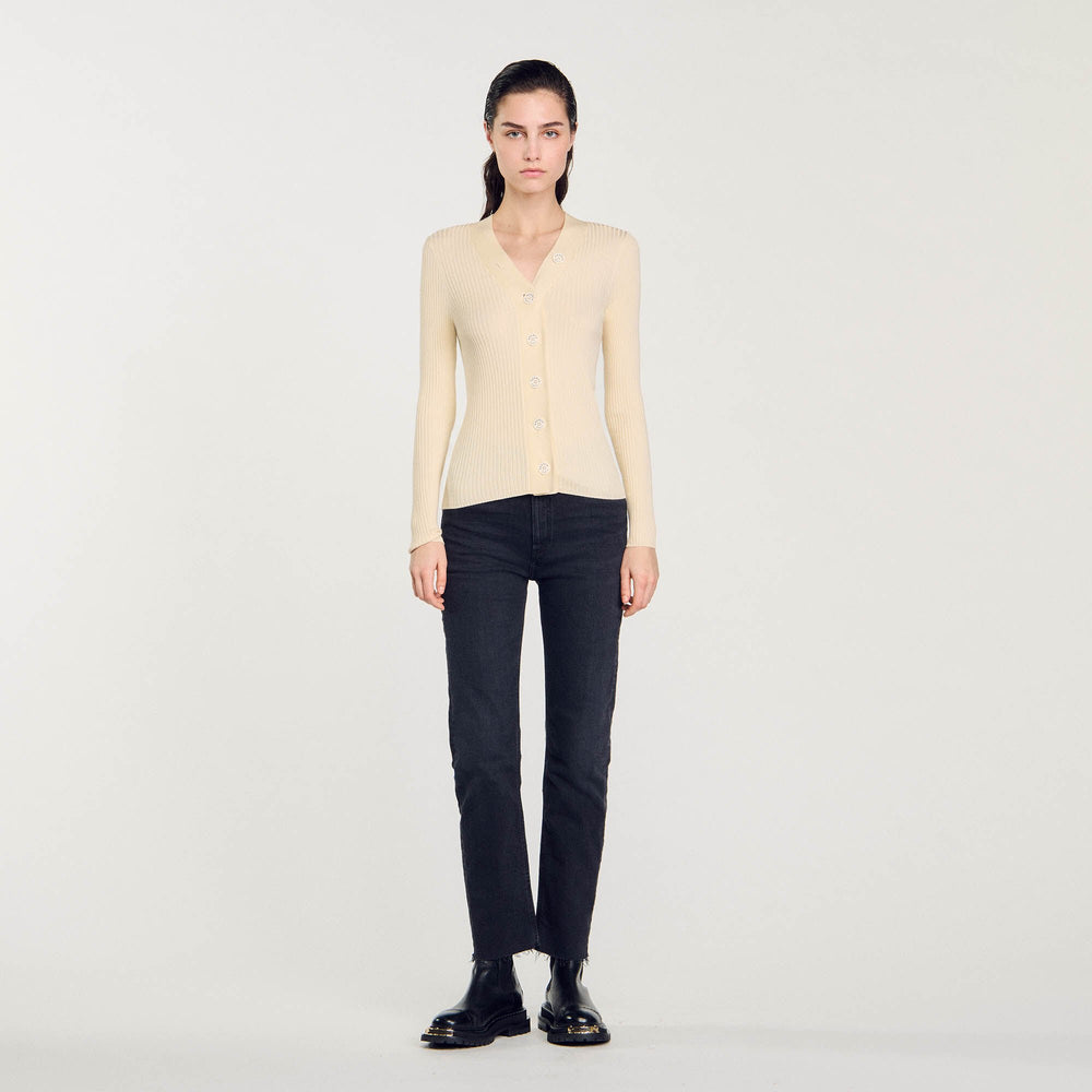 Cardigan in certified viscose Ecru Sandro Women