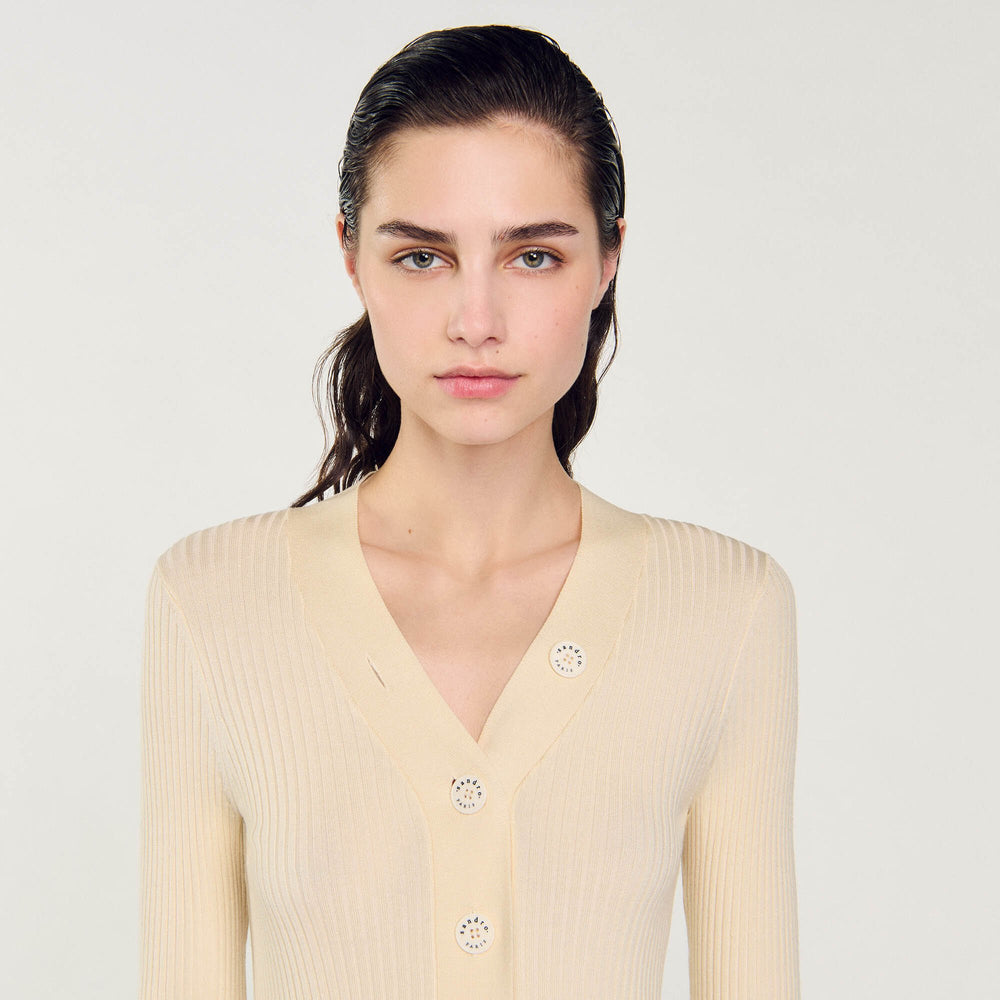 Cardigan in certified viscose Ecru Sandro Women