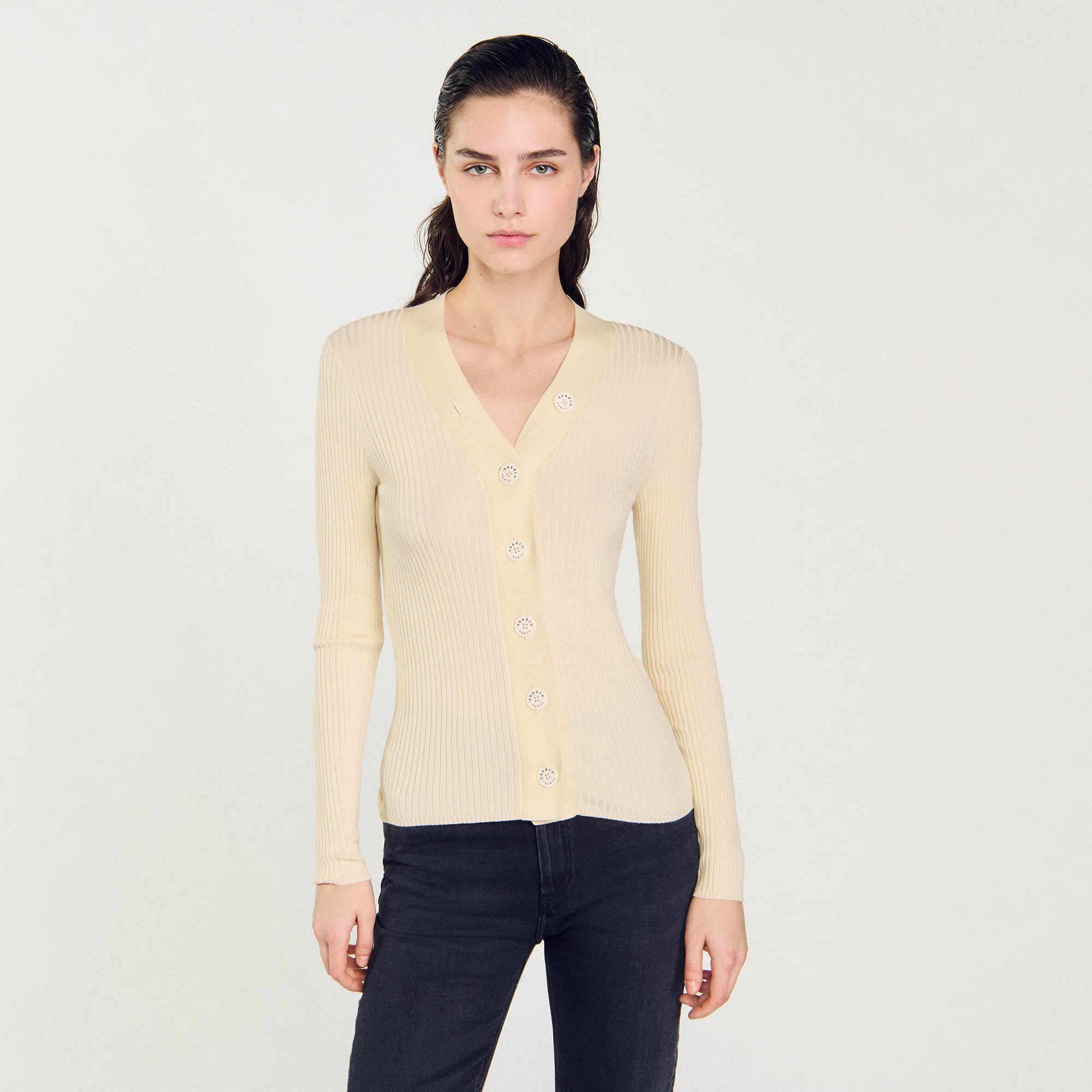 Cardigan in certified viscose Ecru Sandro Women