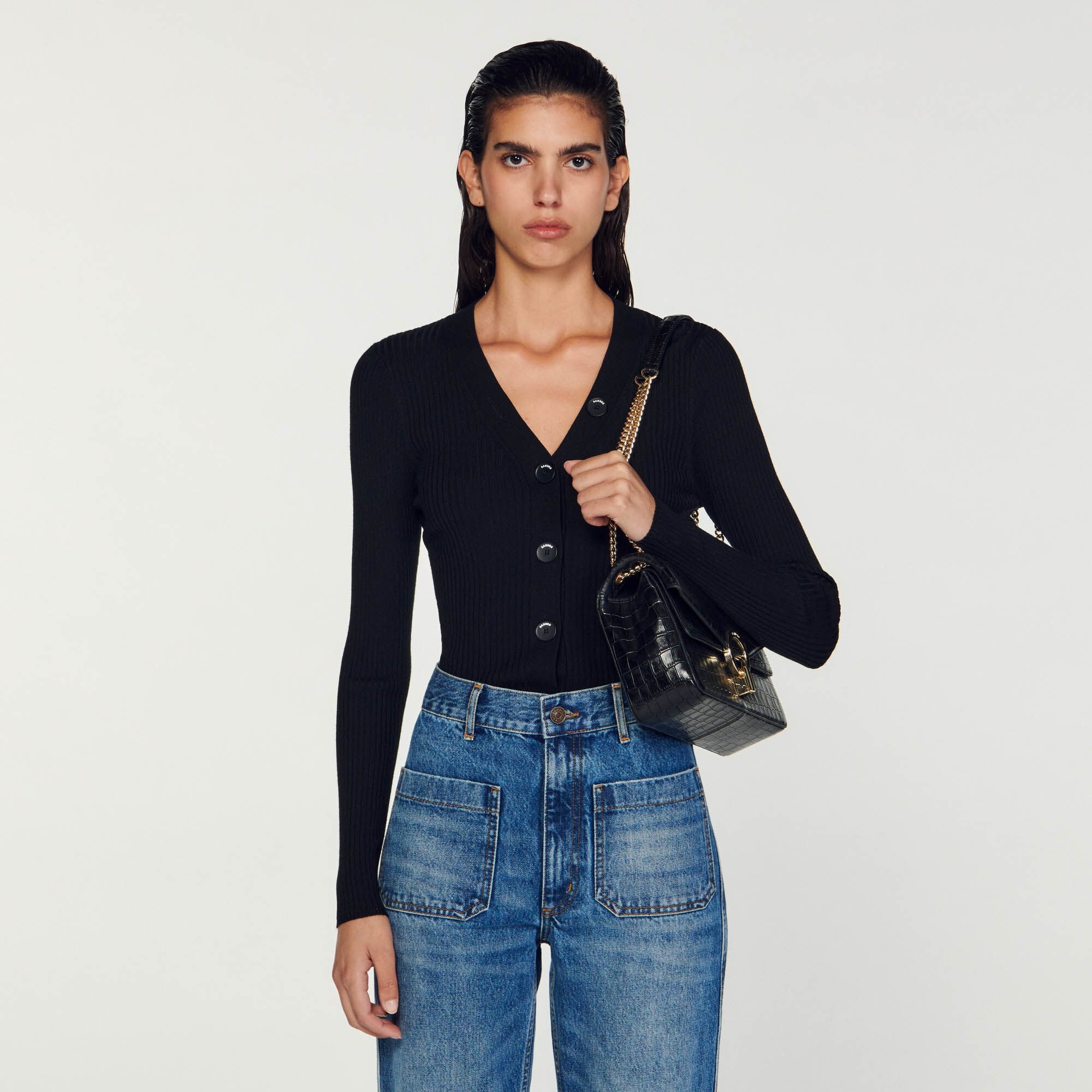 Cardigan in certified viscose Black Sandro Women