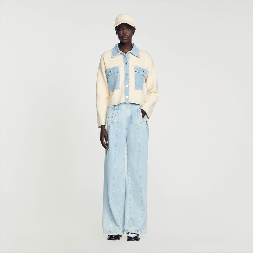 Oversized dual-material coatigan Ecru Sandro Women