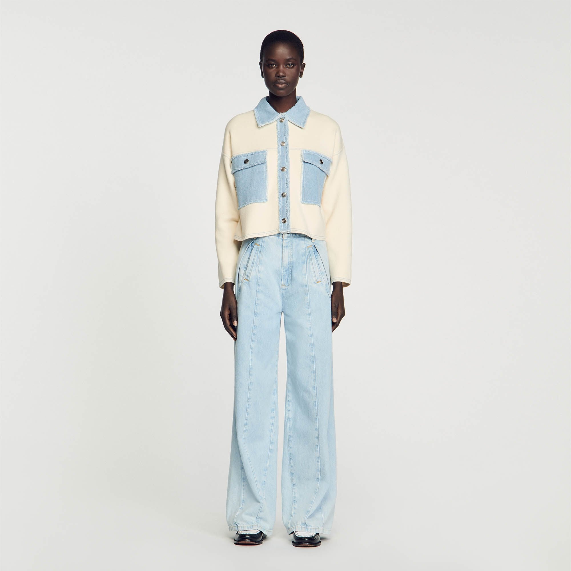 Oversized dual-material coatigan Ecru Sandro Women