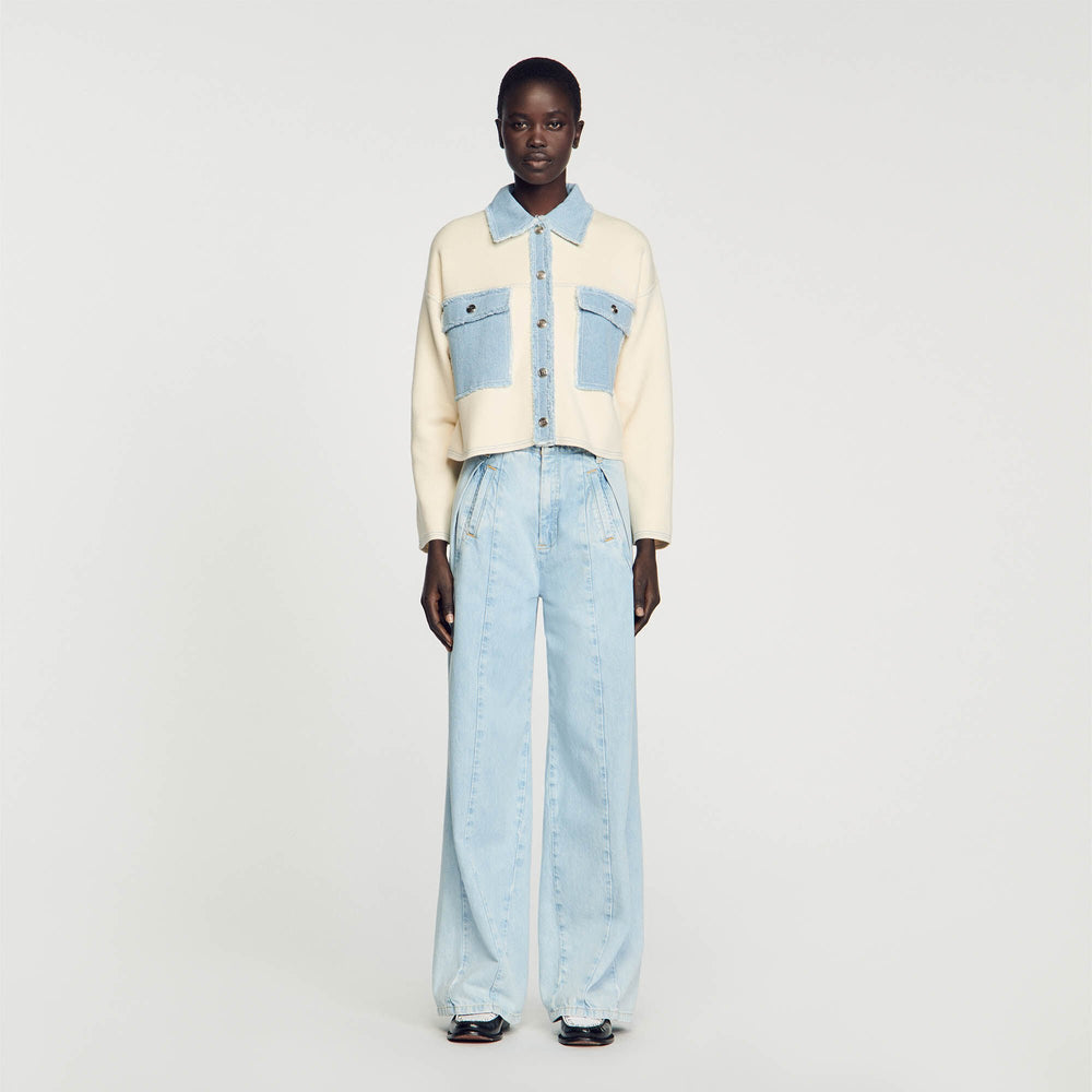 Oversized dual-material coatigan Ecru Sandro Women