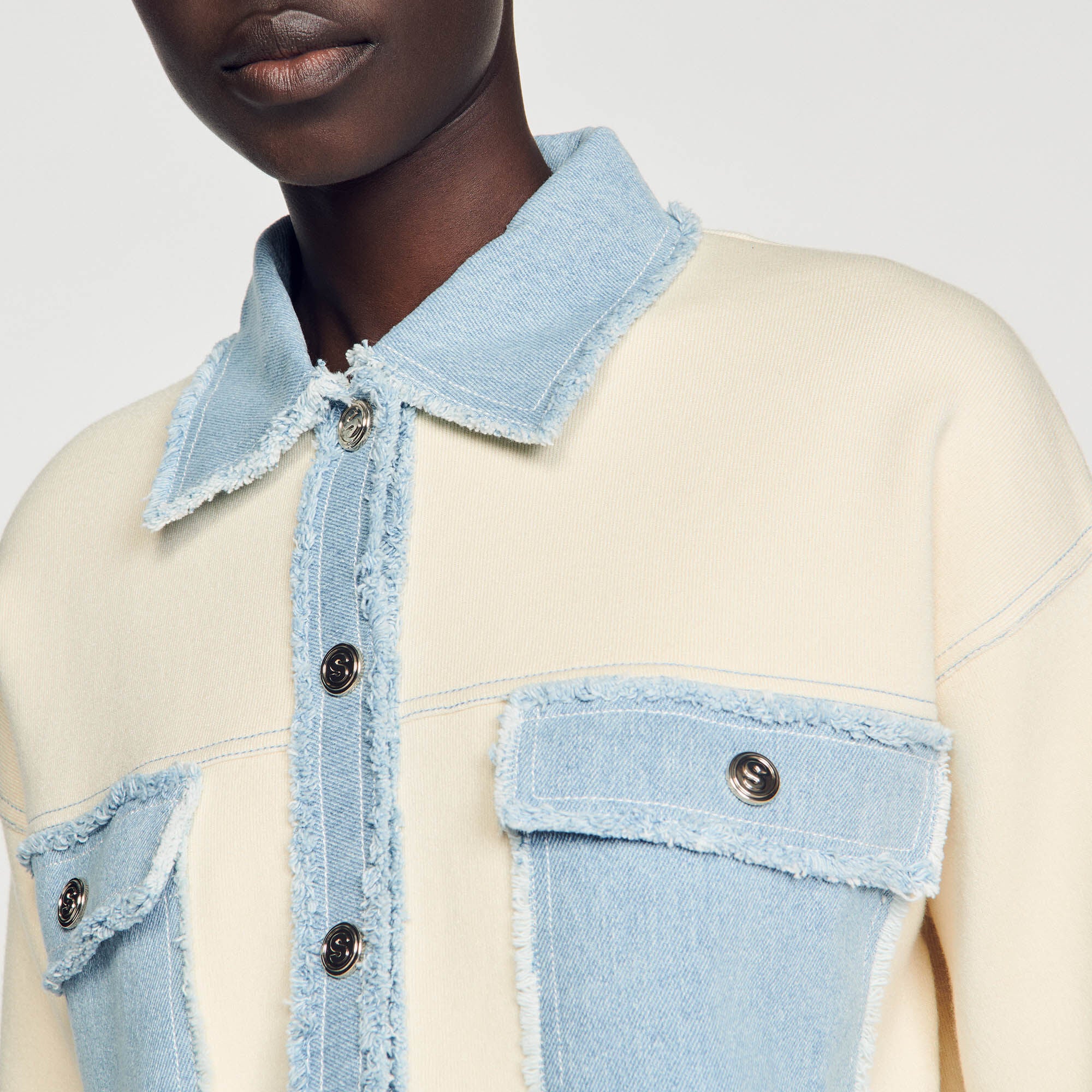 Oversized dual-material coatigan Ecru Sandro Women