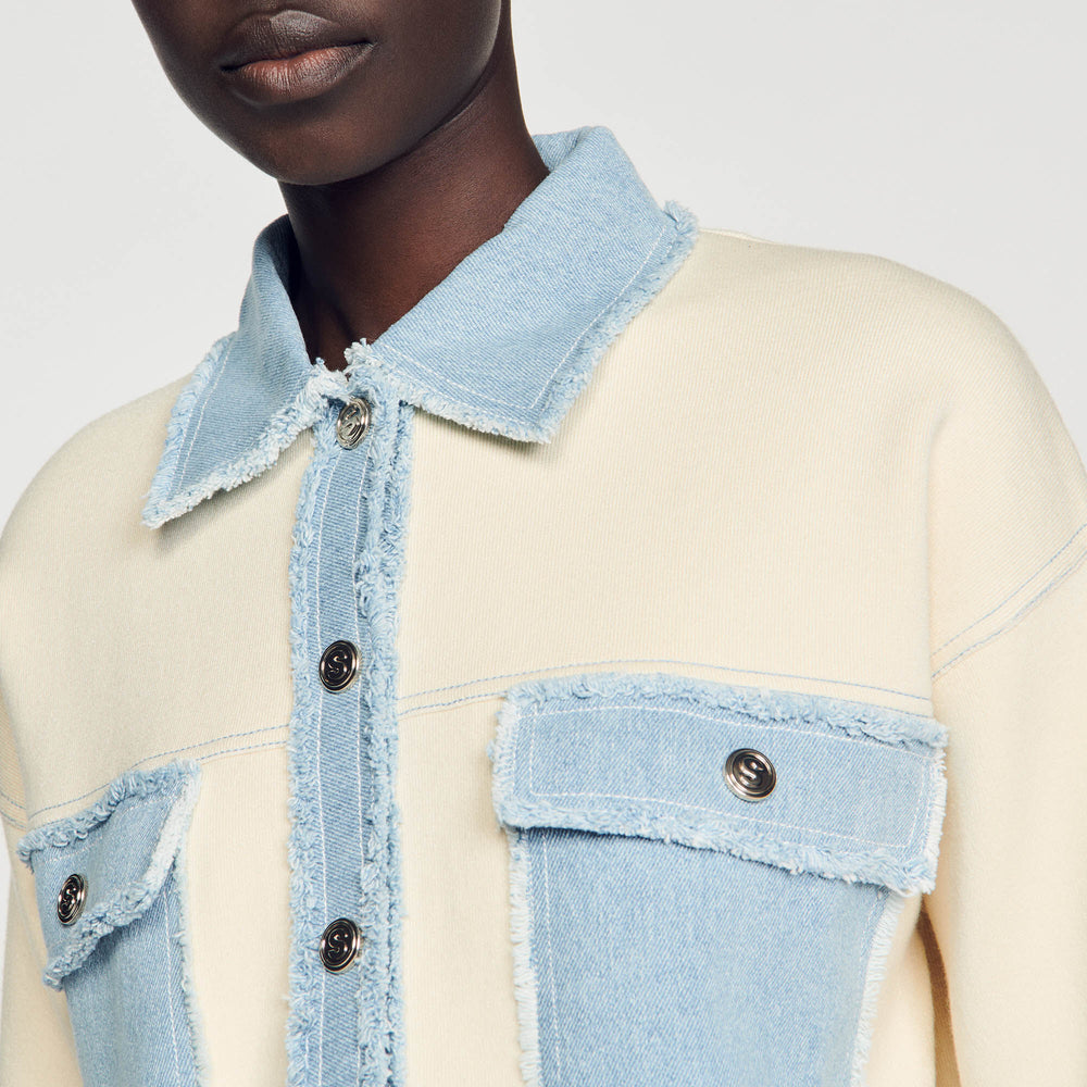 Oversized dual-material coatigan Ecru Sandro Women
