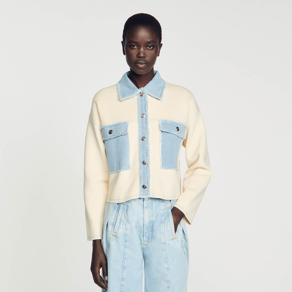Oversized dual-material coatigan Ecru Sandro Women
