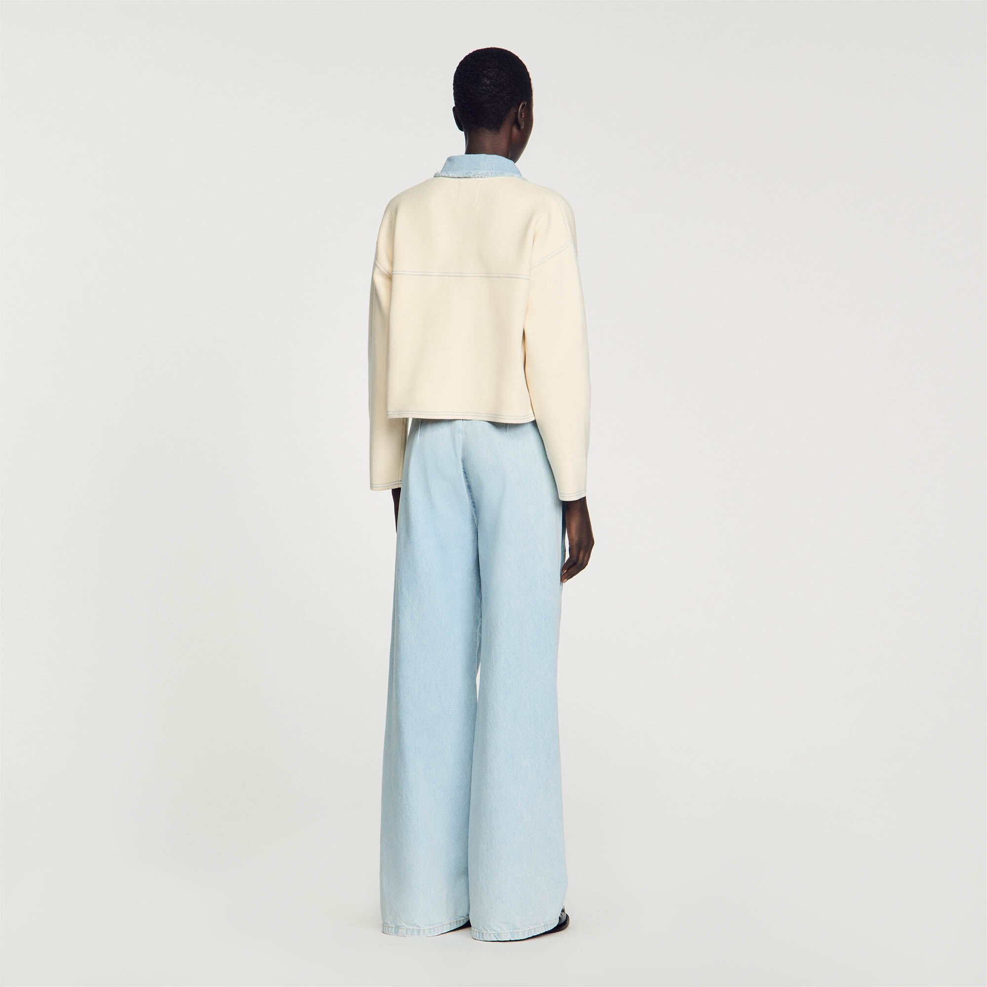 Oversized dual-material coatigan Ecru Sandro Women