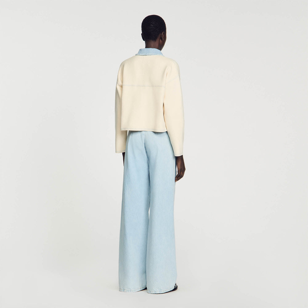 Oversized dual-material coatigan Ecru Sandro Women