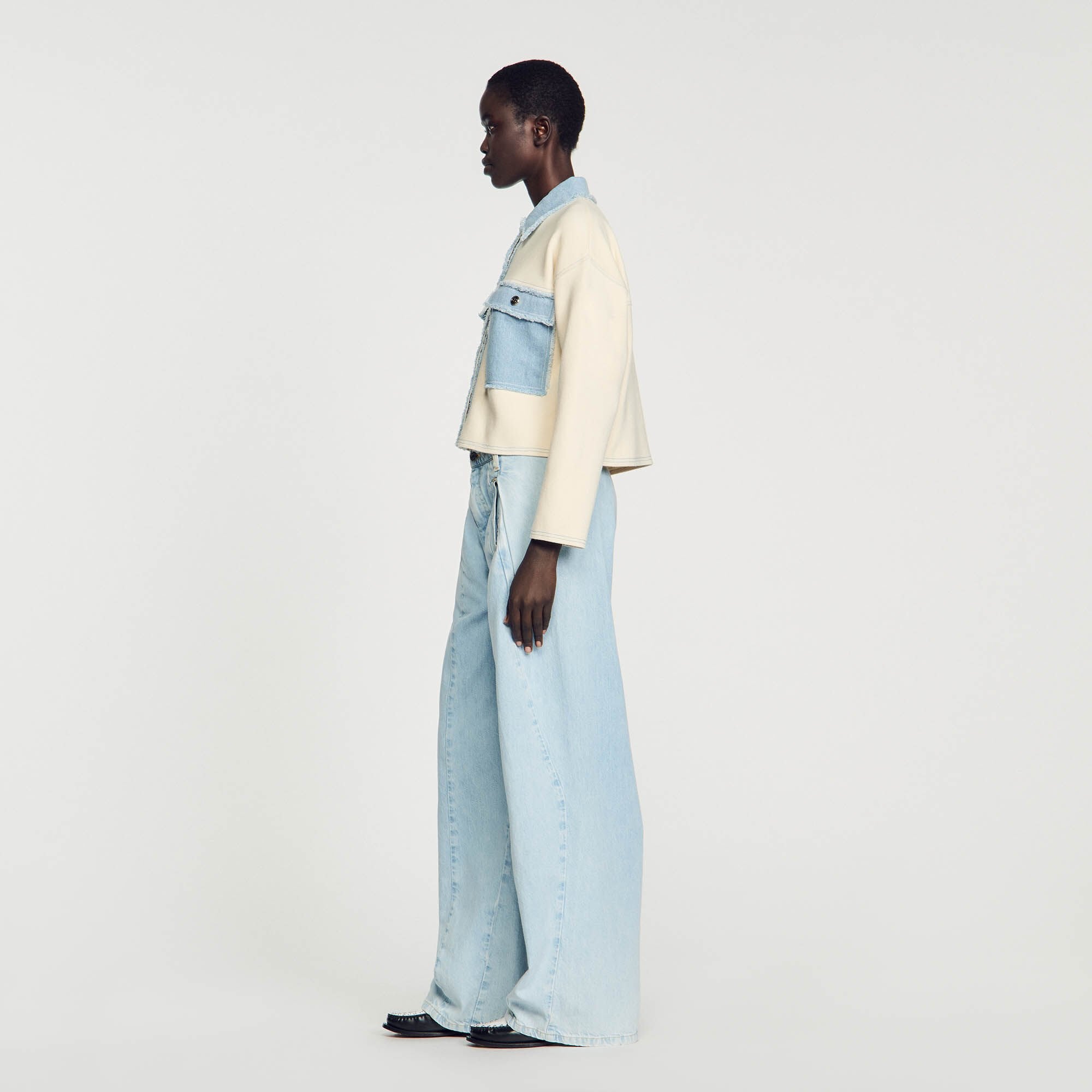 Oversized dual-material coatigan Ecru Sandro Women