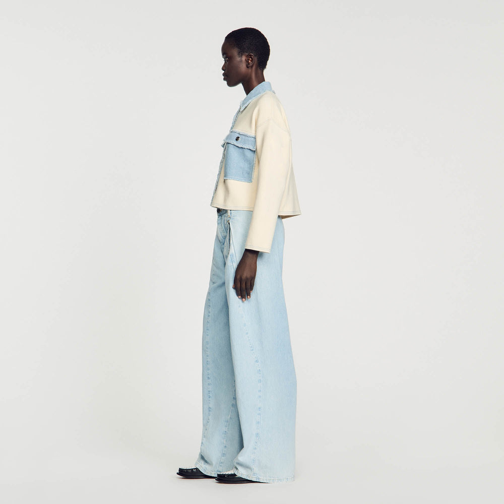 Oversized dual-material coatigan Ecru Sandro Women