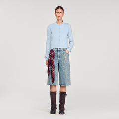 Ruffled cardigan Sky Blue Sandro Women