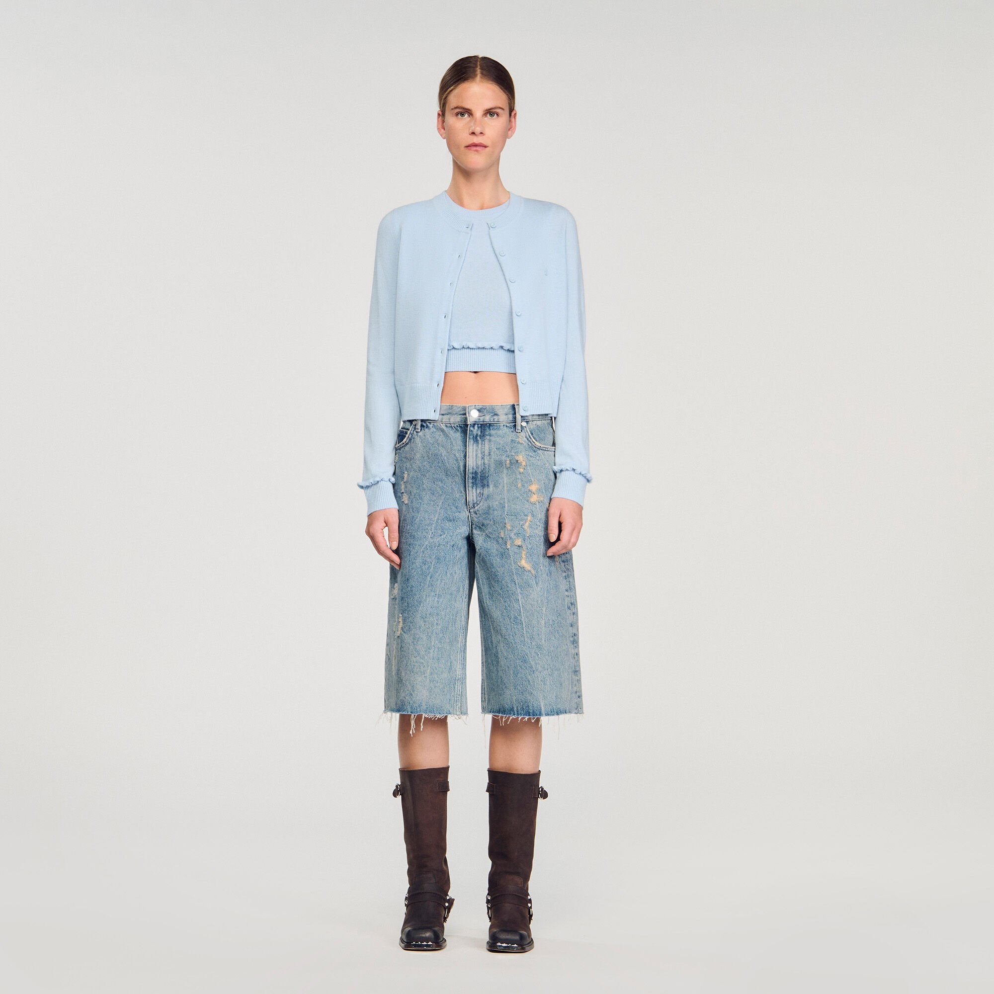 Ruffled cardigan Sky Blue Sandro Women