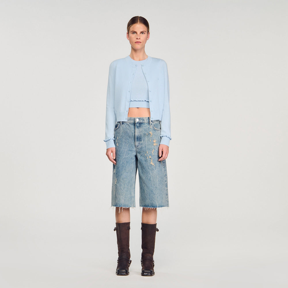 Ruffled cardigan Sky Blue Sandro Women