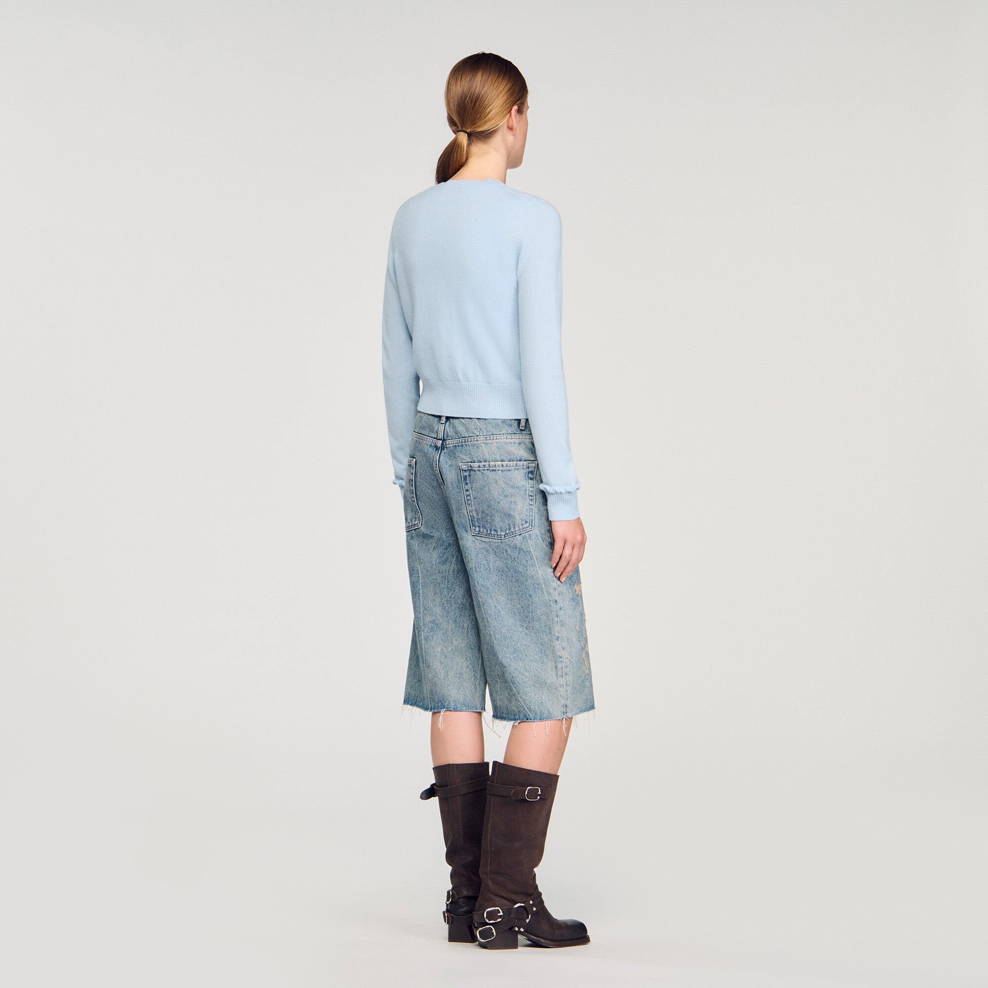 Ruffled cardigan Sky Blue Sandro Women