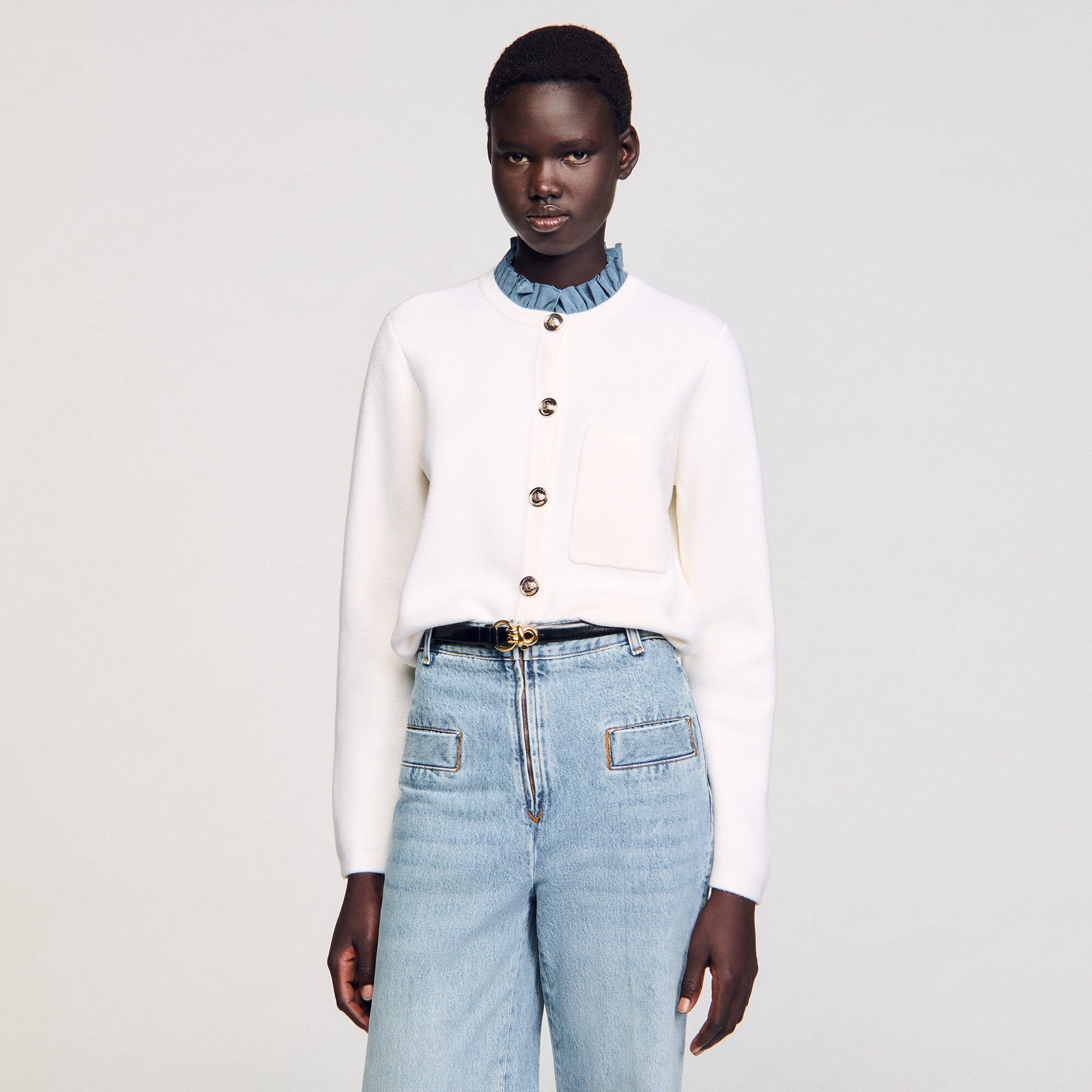 High-neck cardigan Ecru Sandro Women