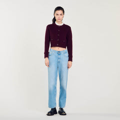 Knit cardigan with ruffled collar Bordeaux Sandro Women