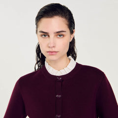 Knit cardigan with ruffled collar Bordeaux Sandro Women