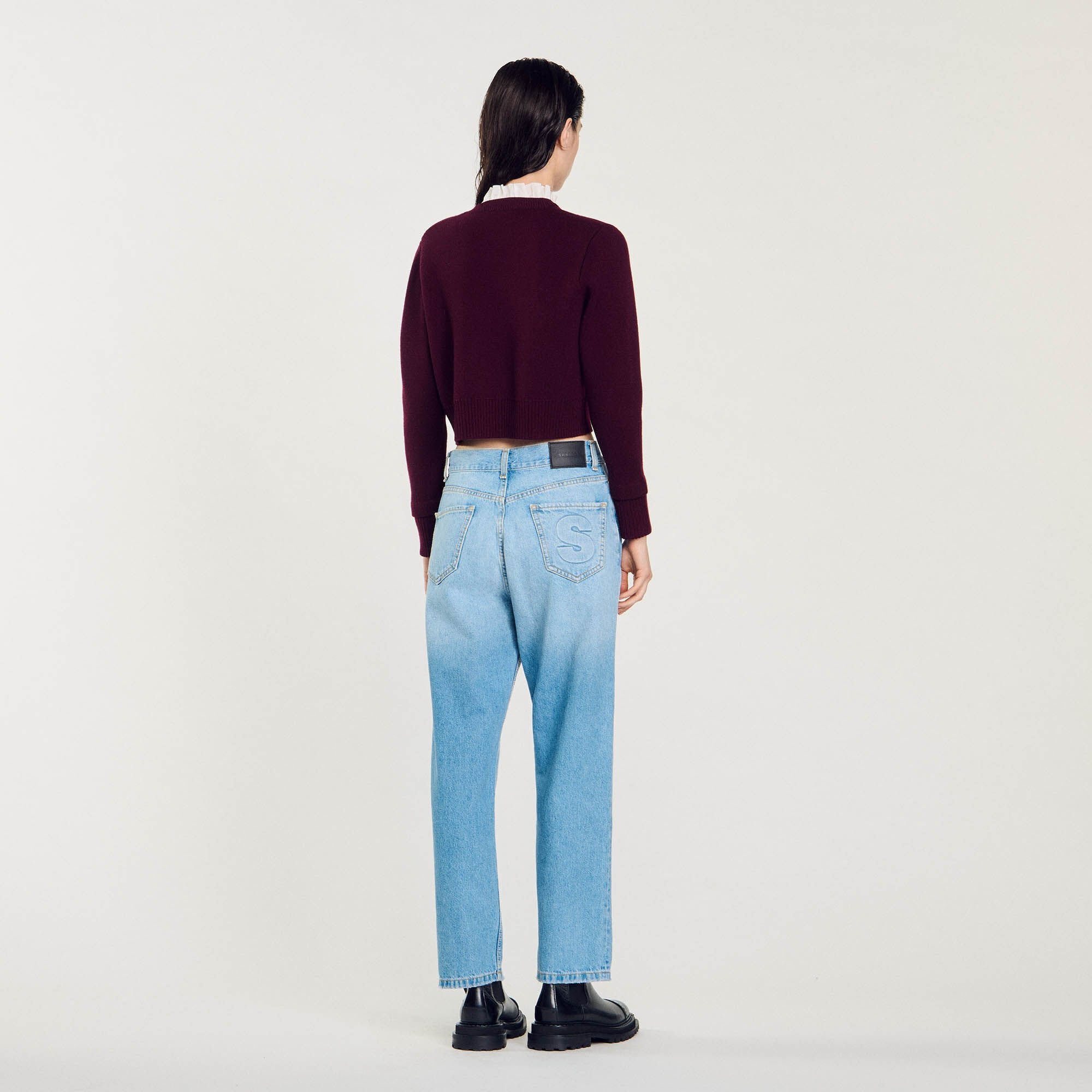 Knit cardigan with ruffled collar Bordeaux Sandro Women