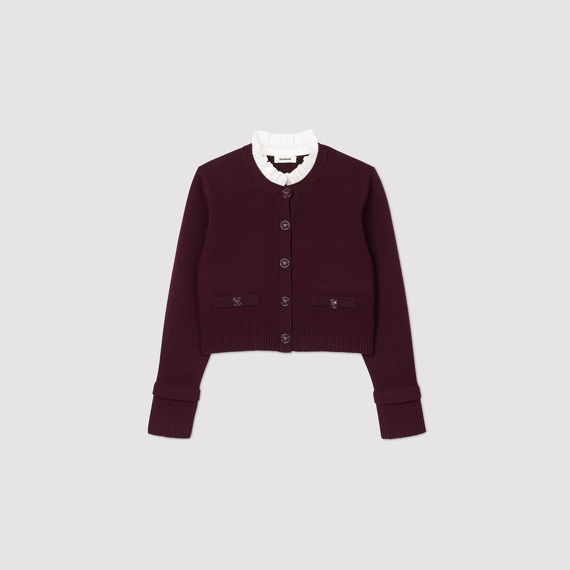 Knit cardigan with ruffled collar Bordeaux Sandro Women