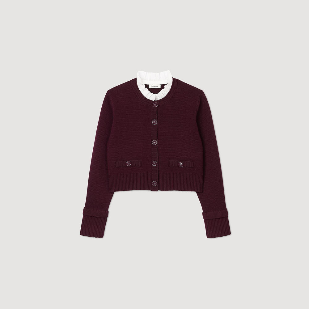 Knit cardigan with ruffled collar Bordeaux Sandro Women