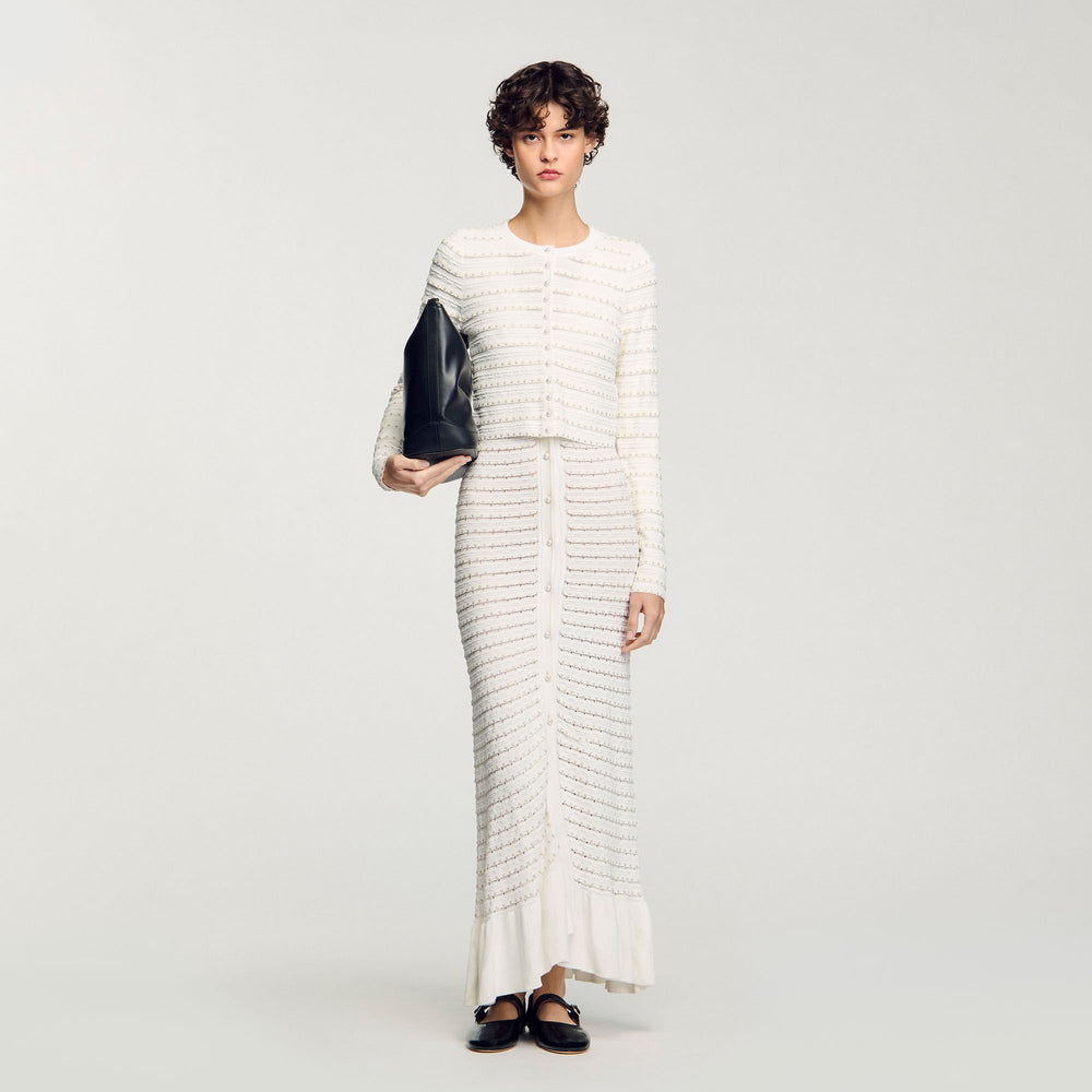 Cropped cardigan with pearl buttons Ecru Sandro Women