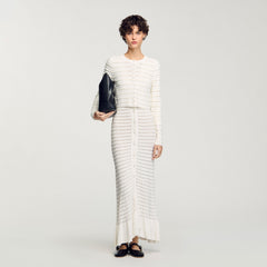 Cropped cardigan with pearl buttons Ecru Sandro Women