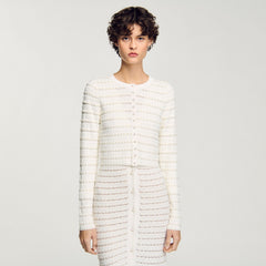 Cropped cardigan with pearl buttons Ecru Sandro Women