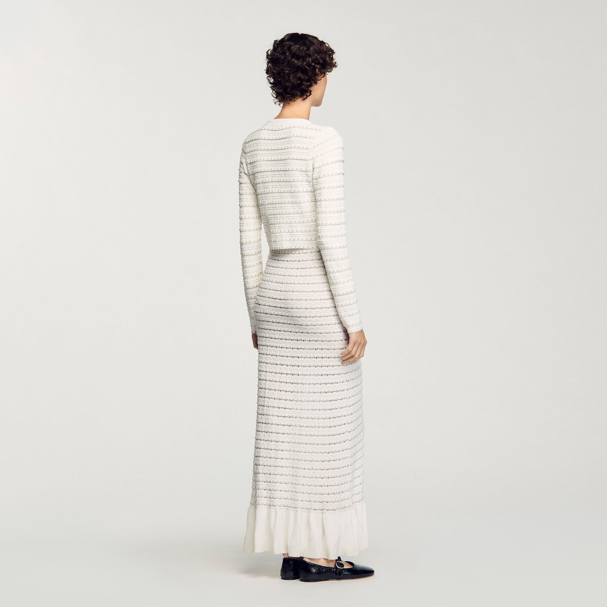 Cropped cardigan with pearl buttons Ecru Sandro Women