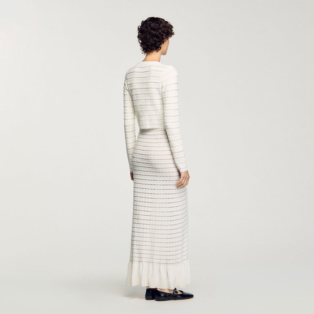 Cropped cardigan with pearl buttons Ecru Sandro Women