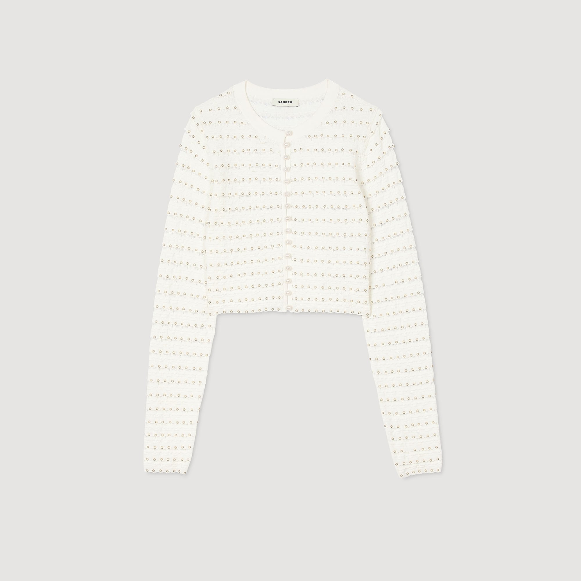 Cropped cardigan with pearl buttons Ecru Sandro Women