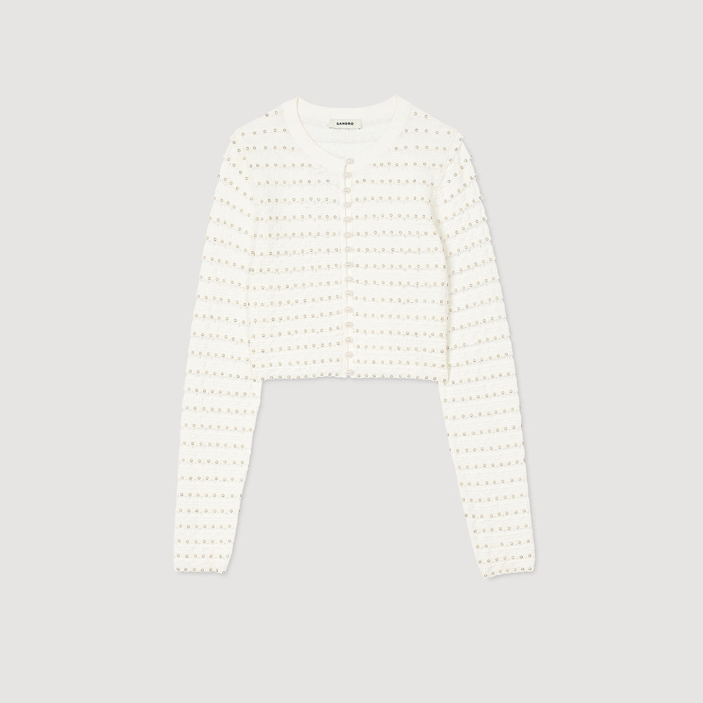 Cropped cardigan with pearl buttons Ecru Sandro Women