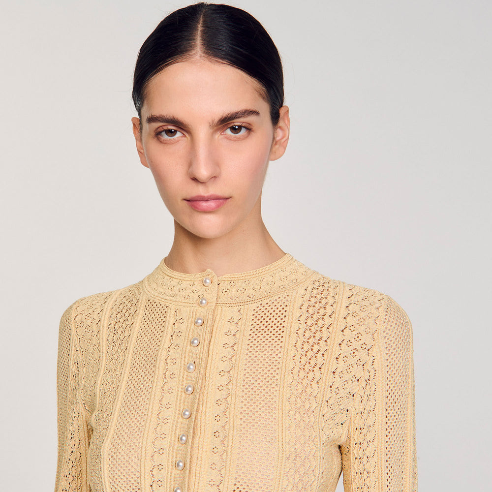 Pointelle knit cardigan Gold Sandro Women