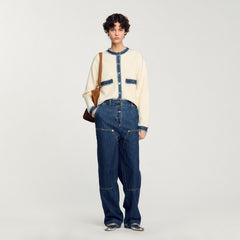 Cardigan with denim details Ecru Sandro Women