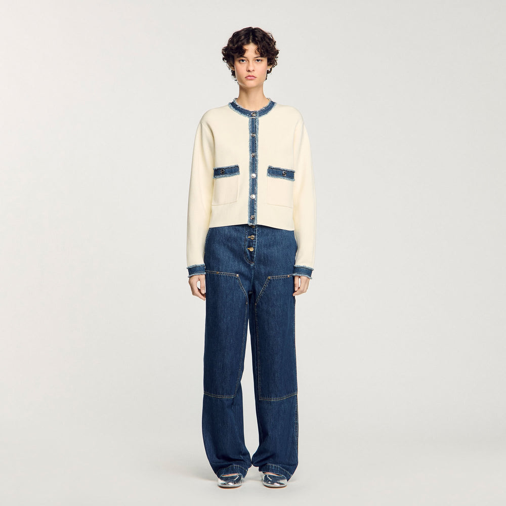 Cardigan with denim details Ecru Sandro Women