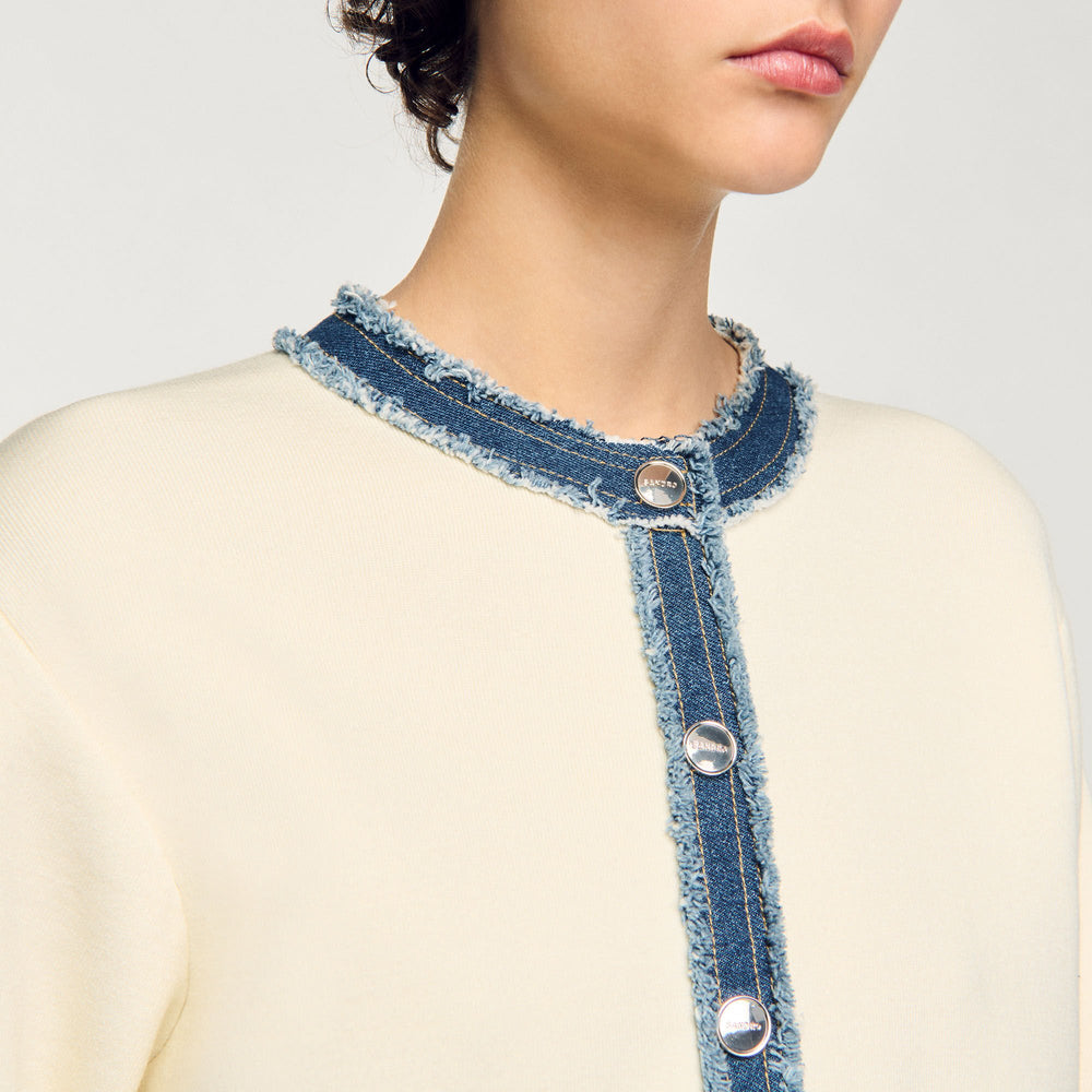 Cardigan with denim details Ecru Sandro Women